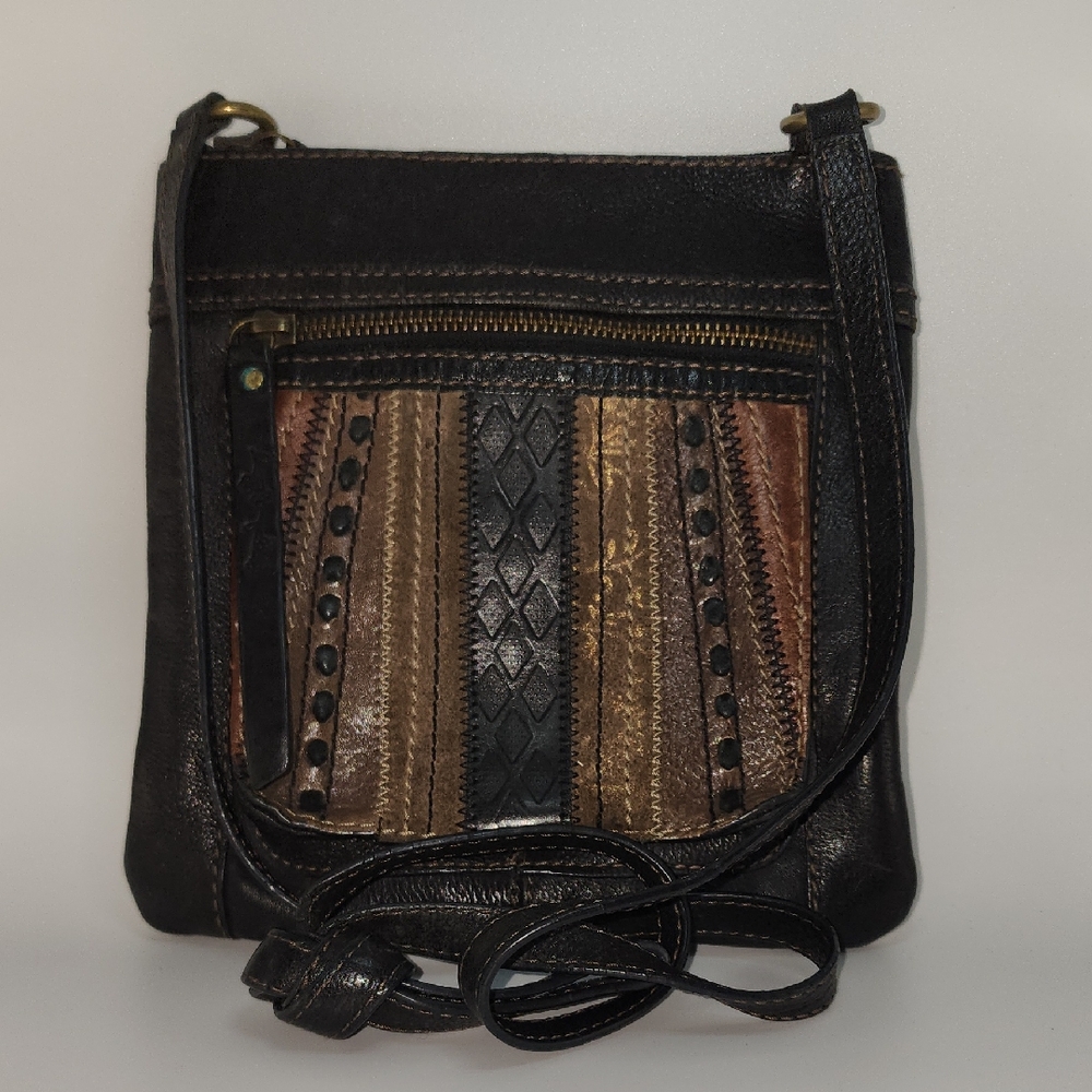 Fossil Women's Black Multi-Panel Leather Crossbody‎ Bag